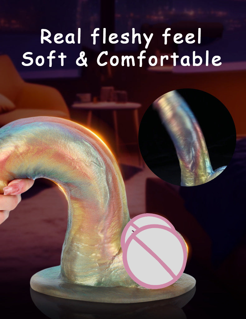 Rainbow colored thick dildo in straight style for realistic pleasure.