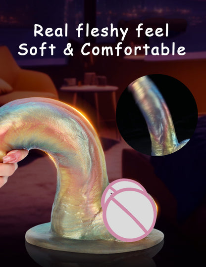 Rainbow colored thick dildo in straight style for realistic pleasure.