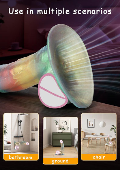 Rainbow colored thick dildo in straight style for realistic pleasure.