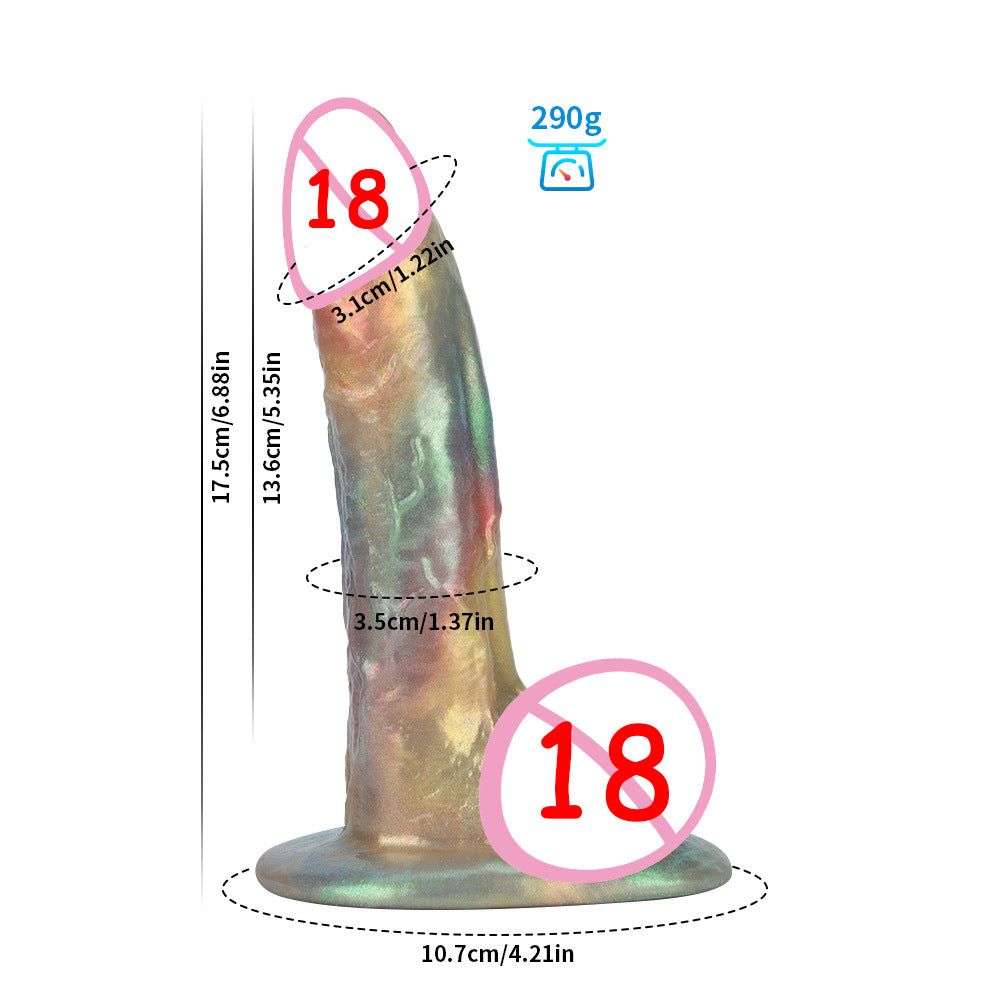Rainbow colored thick dildo in straight style for realistic pleasure.