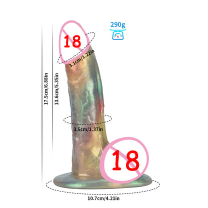 Rainbow colored thick dildo in straight style for realistic pleasure.