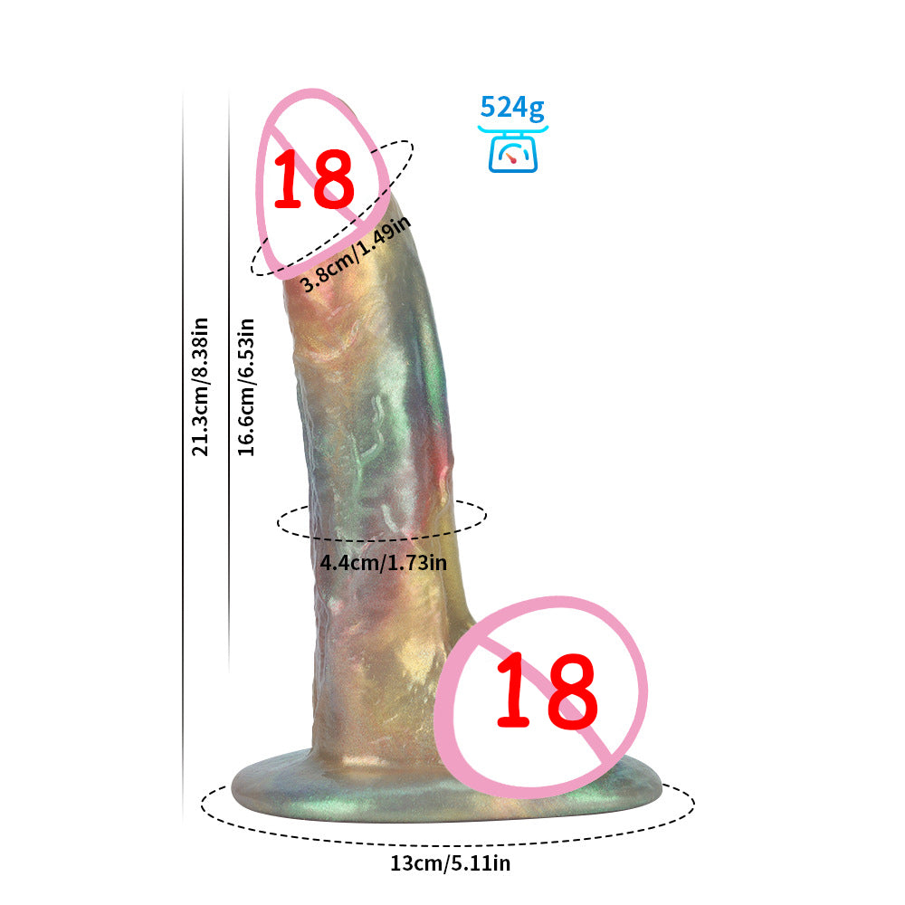 Rainbow colored thick dildo in straight style for realistic pleasure.