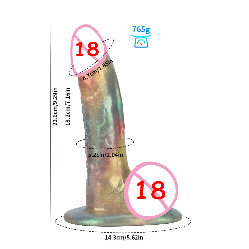 Rainbow colored thick dildo in straight style for realistic pleasure.