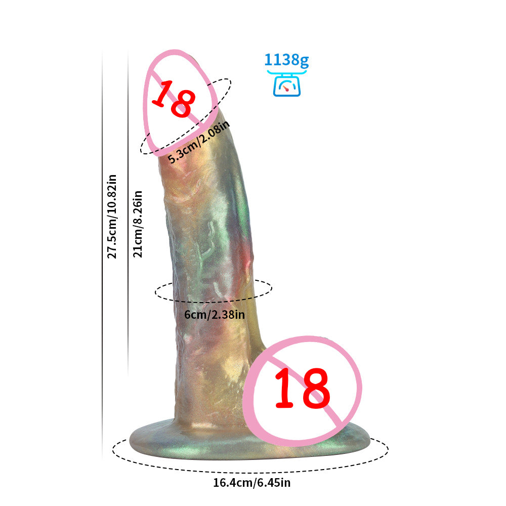 Rainbow colored thick dildo in straight style for realistic pleasure.