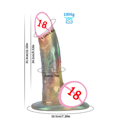Rainbow colored thick dildo in straight style for realistic pleasure.
