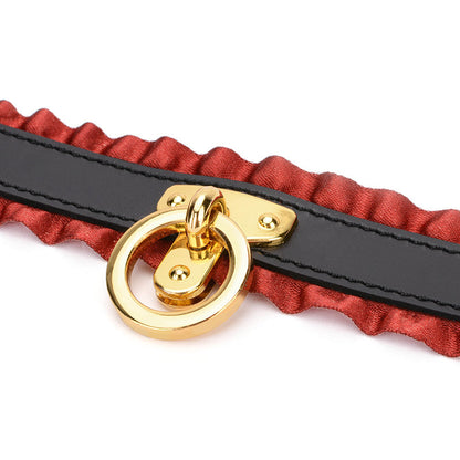 Leather Collar with Leash and Lace Detailing for Kink and Roleplay
