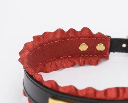 Leather Collar with Leash and Lace Detailing for Kink and Roleplay