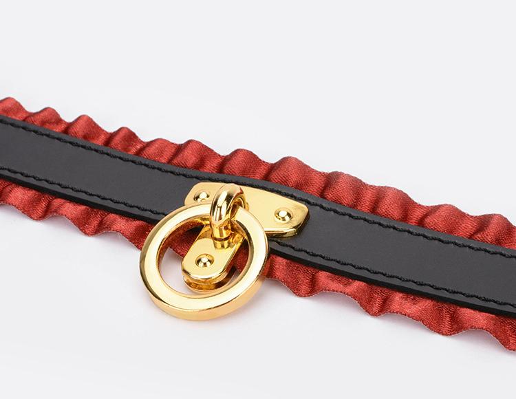 Leather Collar with Leash and Lace Detailing for Kink and Roleplay