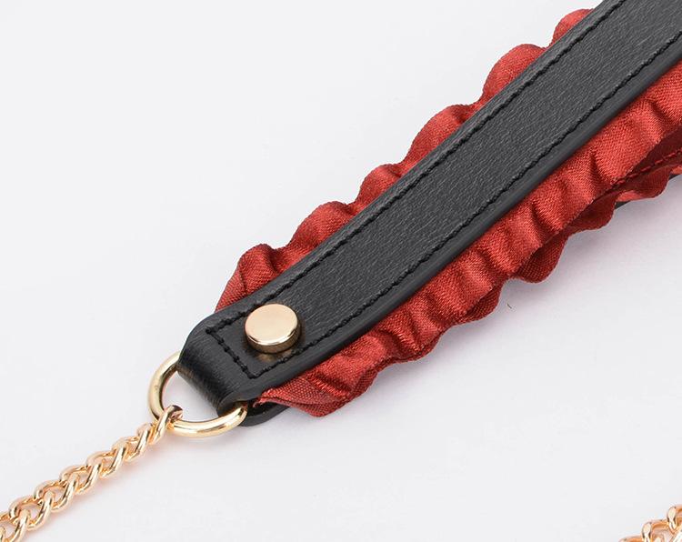 Leather Collar with Leash and Lace Detailing for Kink and Roleplay