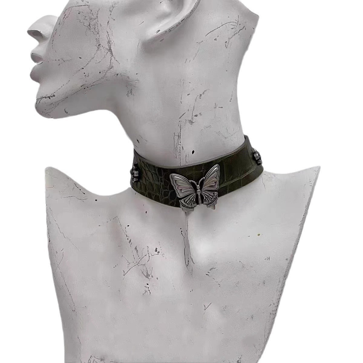 Dark green velvet choker with metallic butterfly accent