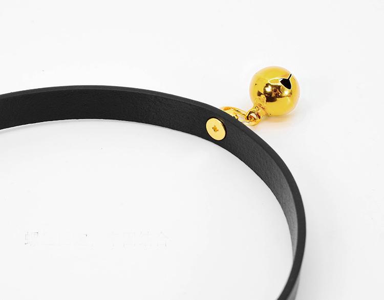 Elegant Leather BDSM Collar with Golden Bell and Matching Leash