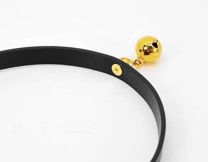 Elegant Leather BDSM Collar with Golden Bell and Matching Leash