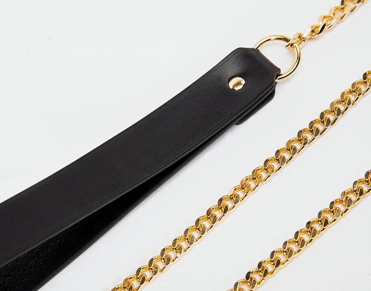 Elegant Leather BDSM Collar with Golden Bell and Matching Leash