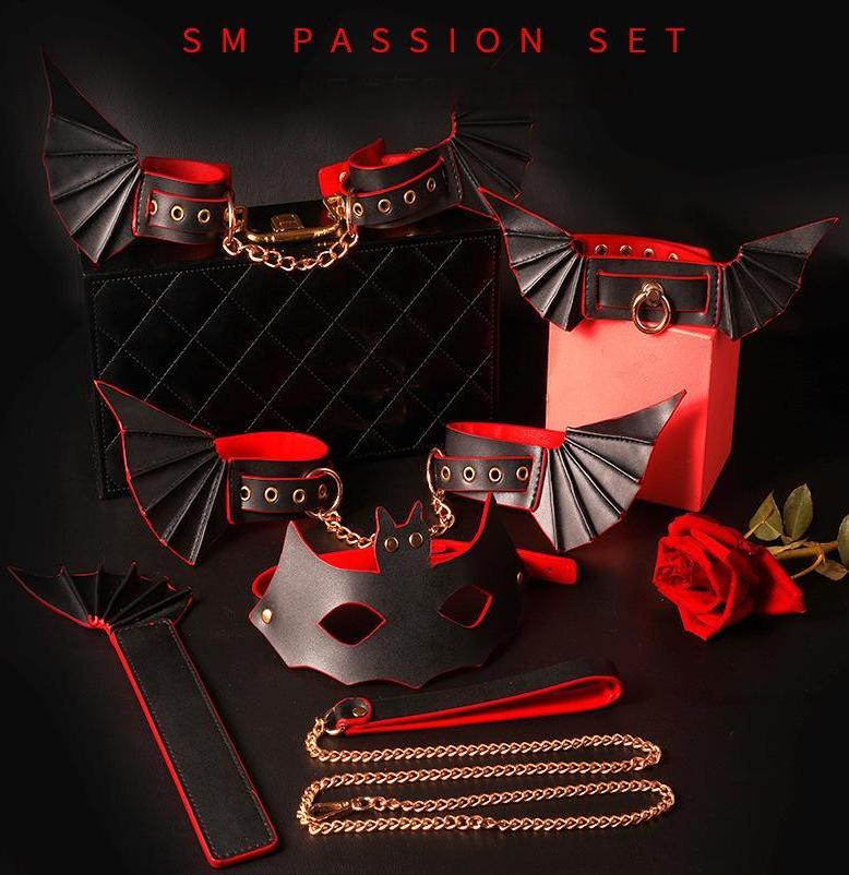 Bat Series PU Leather Bondage Set (6 Pieces) – Adjustable BDSM Kit