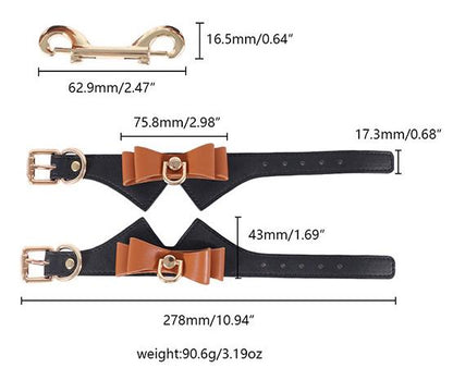 Bowknot PU Leather Bondage Set (5 Pieces) – Elegant BDSM Restraint Kit for Couples