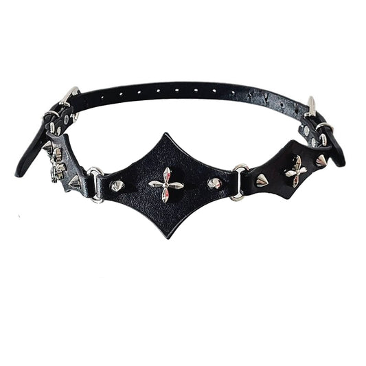 Cross Gothic PU Leather Collar with bold cross design, adjustable gothic choker.