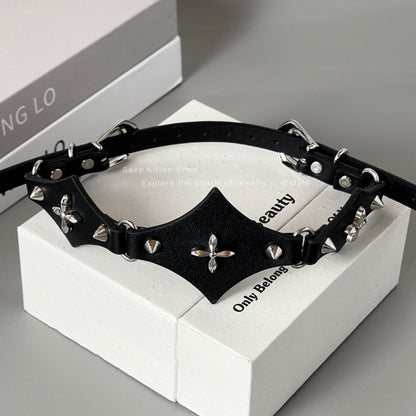 Cross Gothic PU Leather Collar with bold cross design, adjustable gothic choker.