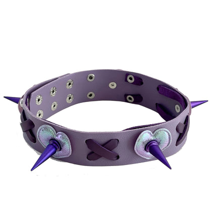 Cute Sweet Gothic PU Leather Collar with heart and bow details, perfect for daily wear or gothic fashion.