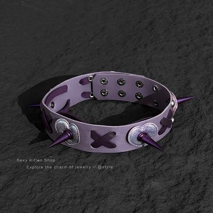 Cute Sweet Gothic PU Leather Collar with heart and bow details, perfect for daily wear or gothic fashion.