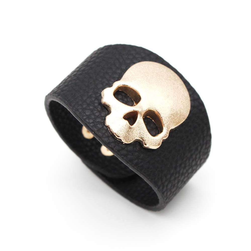 Fashion Wide PU Leather Skull Bracelet – Trendy and bold accessory with skull details