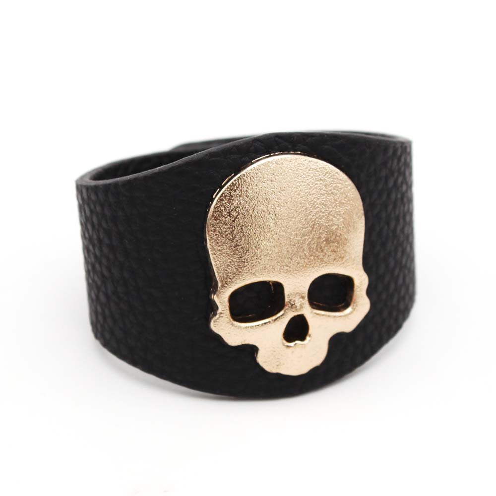 Fashion Wide PU Leather Skull Bracelet – Trendy and bold accessory with skull details