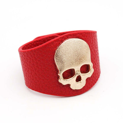 Fashion Wide PU Leather Skull Bracelet – Trendy and bold accessory with skull details