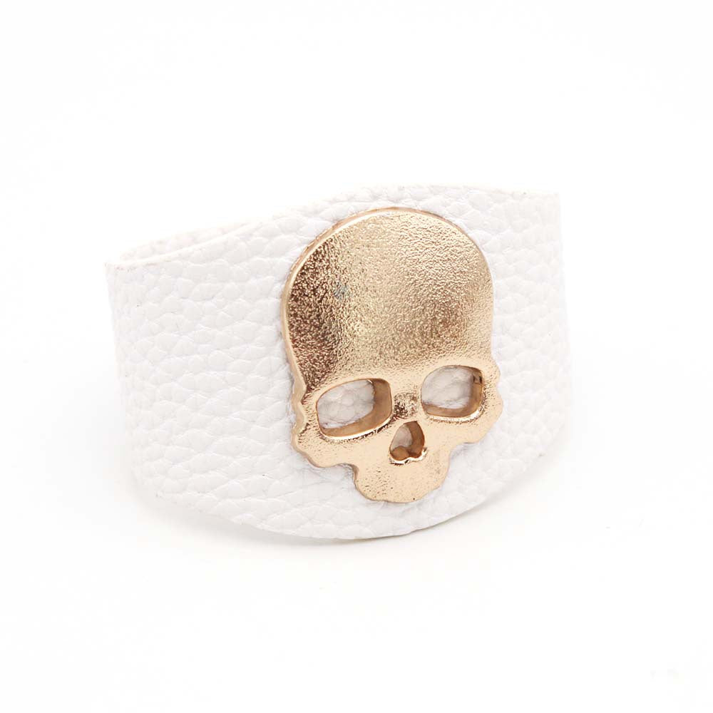 Fashion Wide PU Leather Skull Bracelet – Trendy and bold accessory with skull details