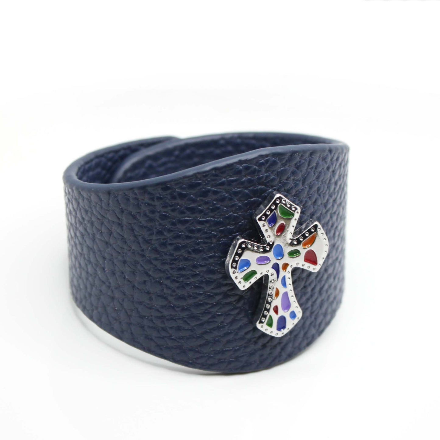 Fashionable Wide PU Leather Colorful Cross Bracelet – Trendy accessory for fashion lovers