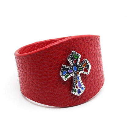 Fashionable Wide PU Leather Colorful Cross Bracelet – Trendy accessory for fashion lovers