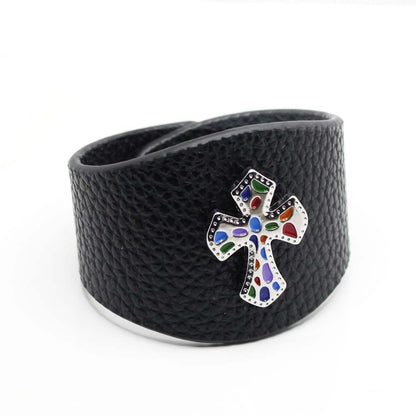 Fashionable Wide PU Leather Colorful Cross Bracelet – Trendy accessory for fashion lovers