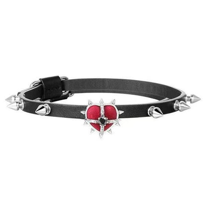 Gothic Heart of Thorns Studded Leather Collar – Edgy gothic fashion accessory with metal studs