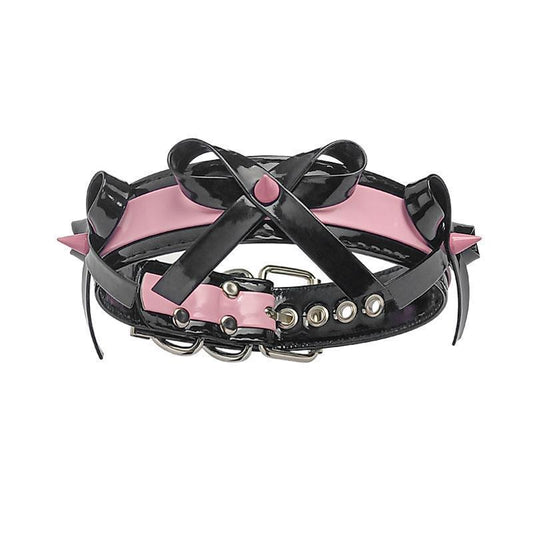 Gothic Princess Bow Choker with Ribbon and Metal Accents