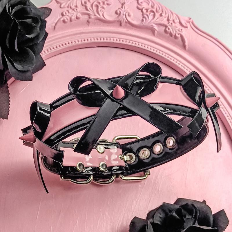 Gothic Princess Bow Choker with Ribbon and Metal Accents