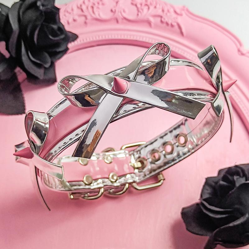 Gothic Princess Bow Choker with Ribbon and Metal Accents