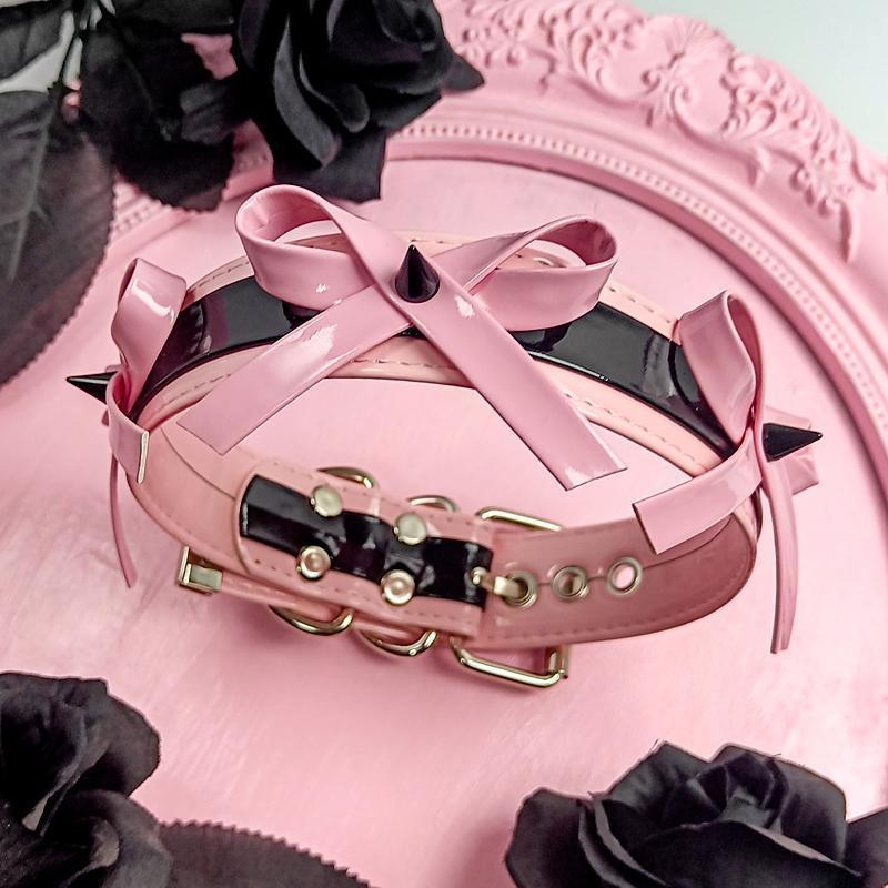 Gothic Princess Bow Choker with Ribbon and Metal Accents