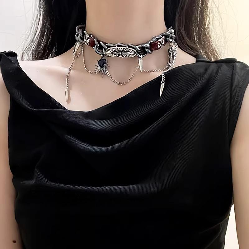 Gothic PU leather collar with rivet details and cross pendant