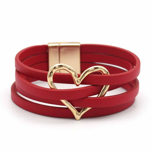 Heart-Shaped Multi-Layer PU Leather Wristband Bracelet – Trendy fashion accessory