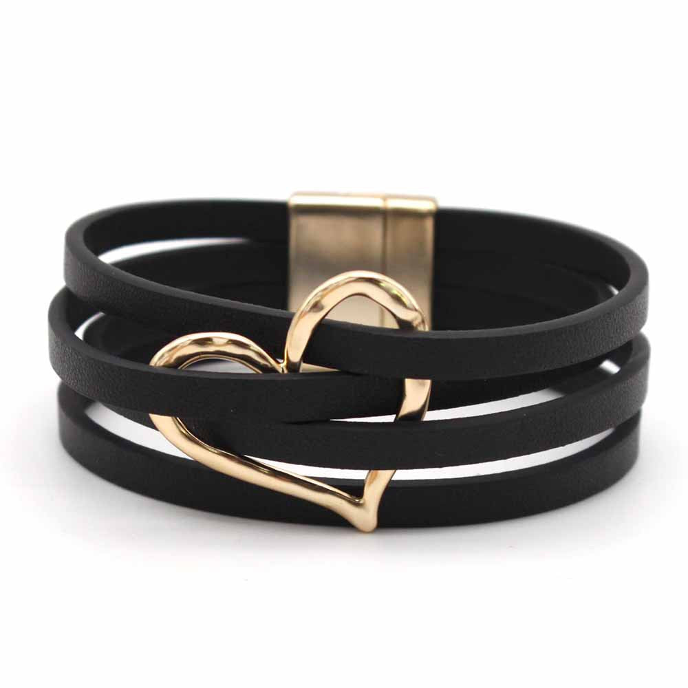 Heart-Shaped Multi-Layer PU Leather Wristband Bracelet – Trendy fashion accessory