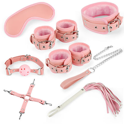 PU Leather & Velvet Bondage Set (8 Pieces) in Pink – BDSM Kit for Couples