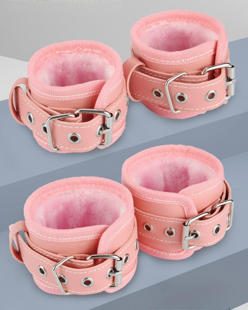 PU Leather & Velvet Bondage Set (8 Pieces) in Pink – BDSM Kit for Couples